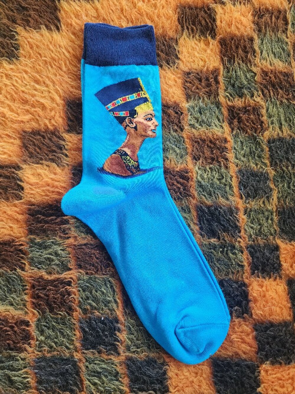 New Hsell Nefertiti Egyptian Art Sock – Blue Crew Sock